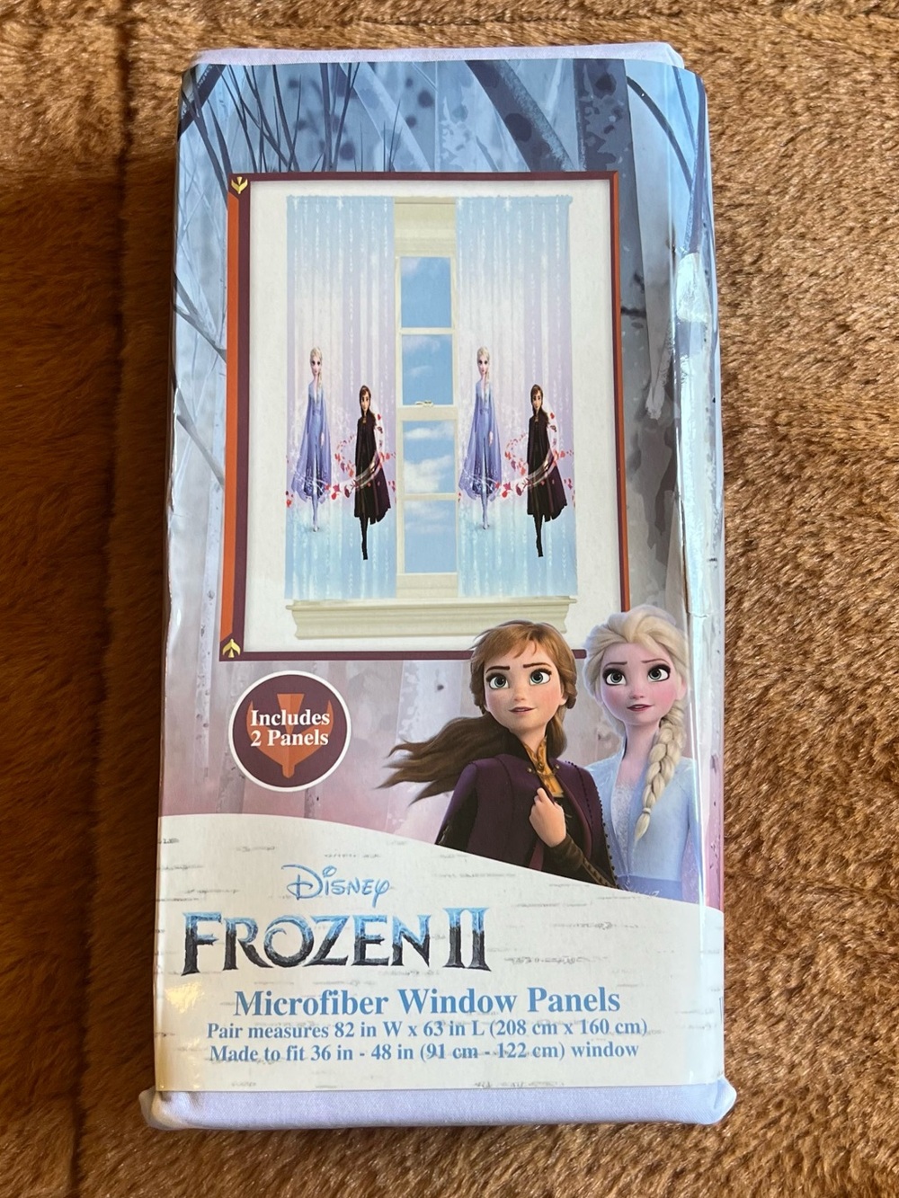Disney Frozen 2 Bedroom Microfiber Window Curtain Set, 2 Panels, 63" Length